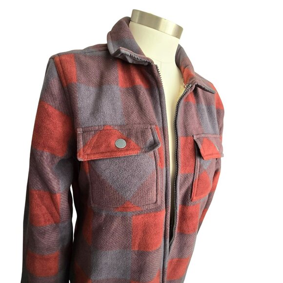 Mens Red & Gray Plaid Fleece Jacket Full Zip Size Small Voyager NWOT JJ4110 - Picture 5 of 13